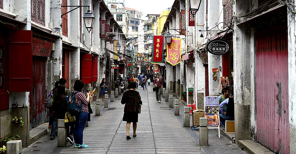 Quite streets of old Chinese shops in Macau